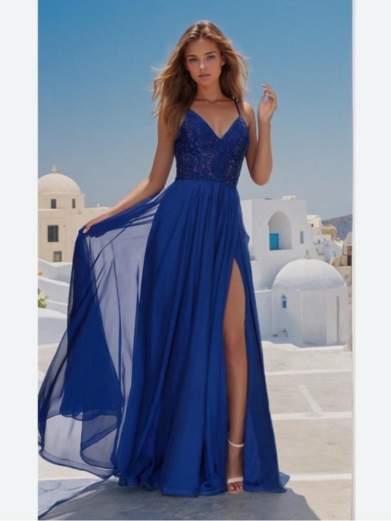 La Femme Dresses & Skirts - NEW La Femme Women’s Sparkle Lace Chiffon Gown Marine Blue 28664